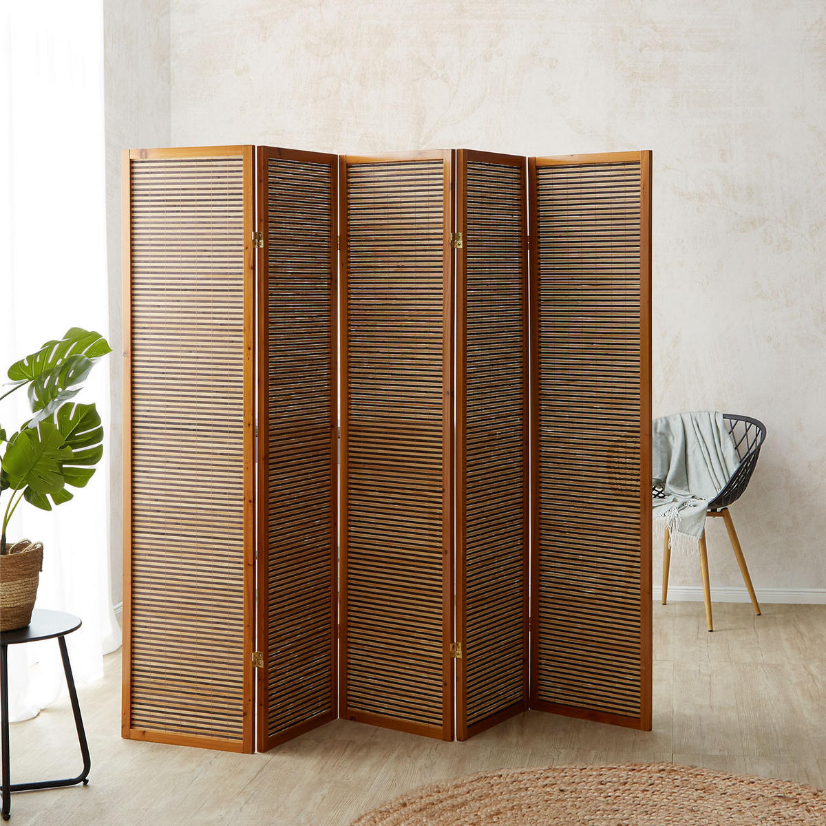 PARAVENT 5-tlg. 220/175 cm Braun Bambusstreben - Braun, Holz (220/175/2cm) - Homestyle4u
