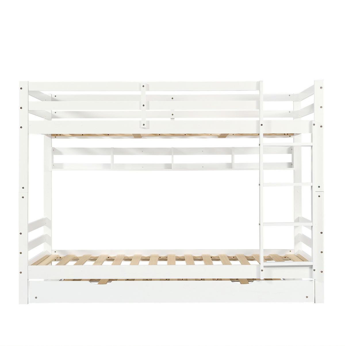 ETAGENBETT 90/200 cm aus Kiefer und MDF mit Ausziehbett und Regal Weiß - Weiß, Holz (90/200cm) - Modenvie