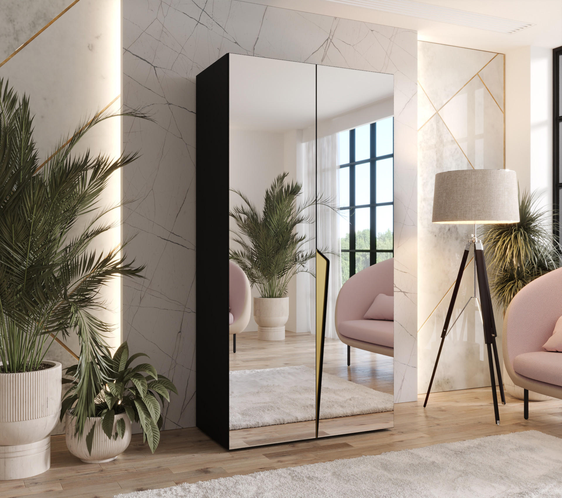 DREHTÜRENSCHRANK 202/100/52 2-türig - Goldfarben/Schwarz, Holz/Metall (100/202/52cm) - Abiks Möbel