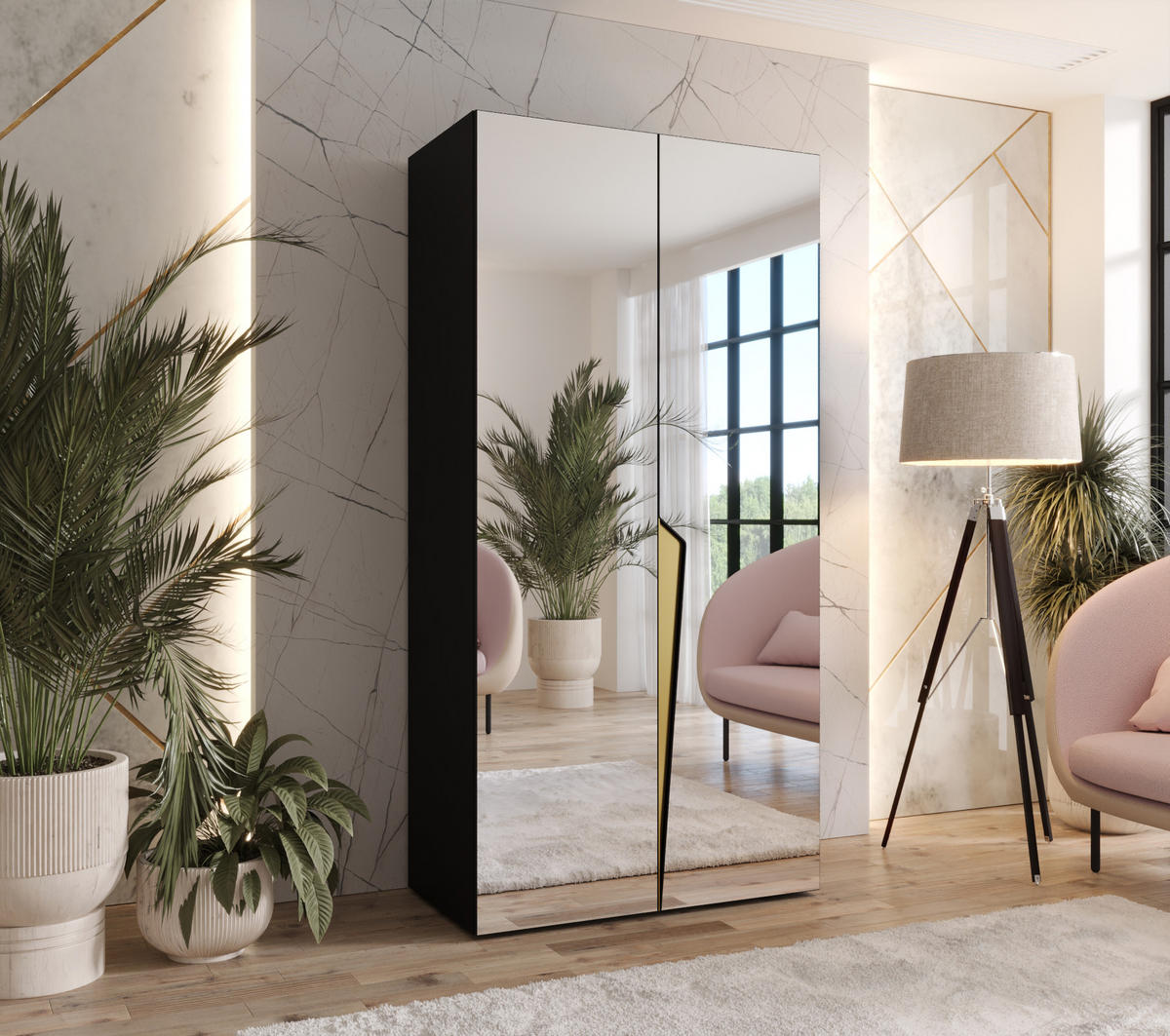 DREHTÜRENSCHRANK 202/100/52 2-türig - Goldfarben/Schwarz, Holz/Metall (100/202/52cm) - Abiks Möbel