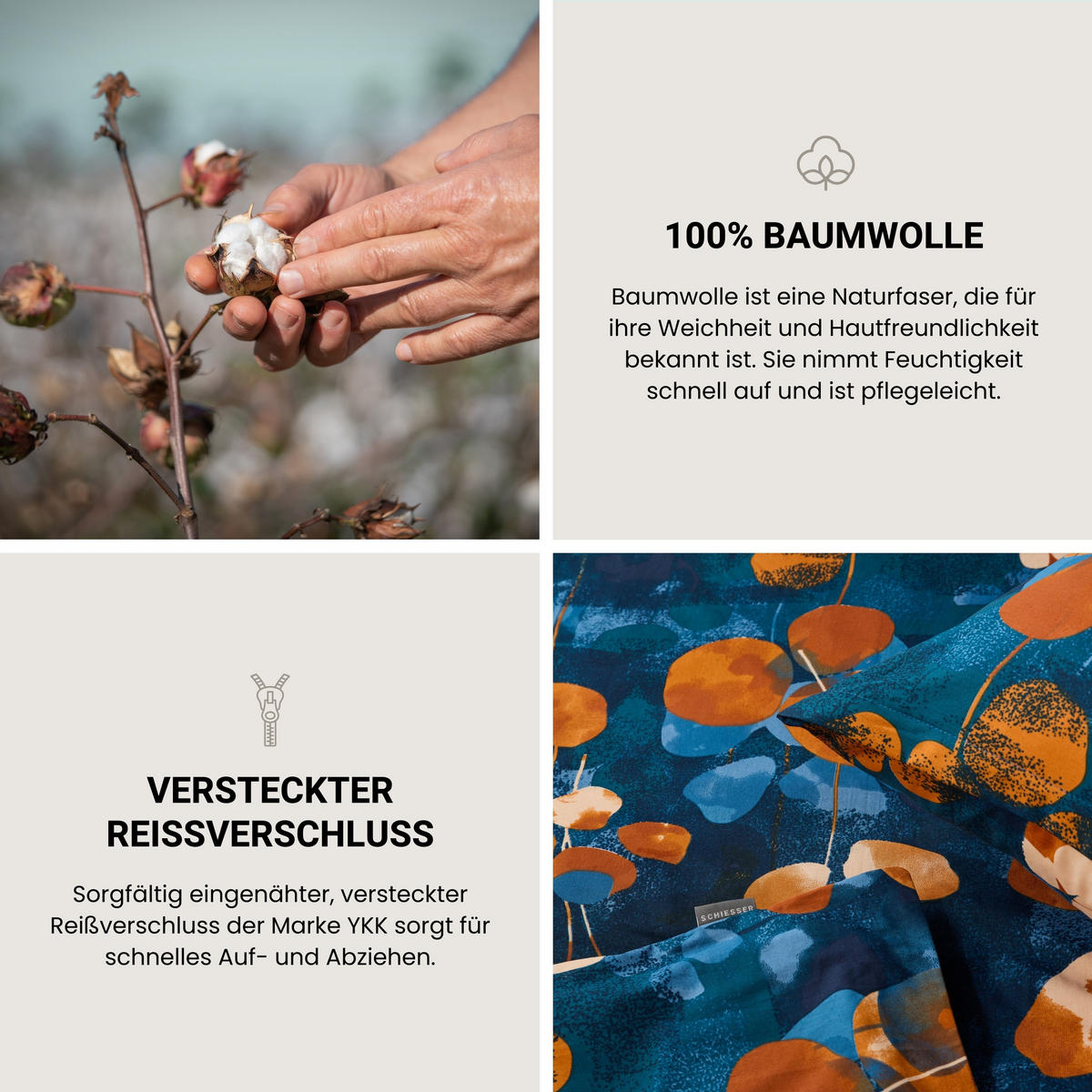 BETTWÄSCHESET Maxima - Renforcé - 2-teilig - 135 x 200 cm - Blau-Rost - Rostfarben, Textil (135/200cm) - SCHIESSER