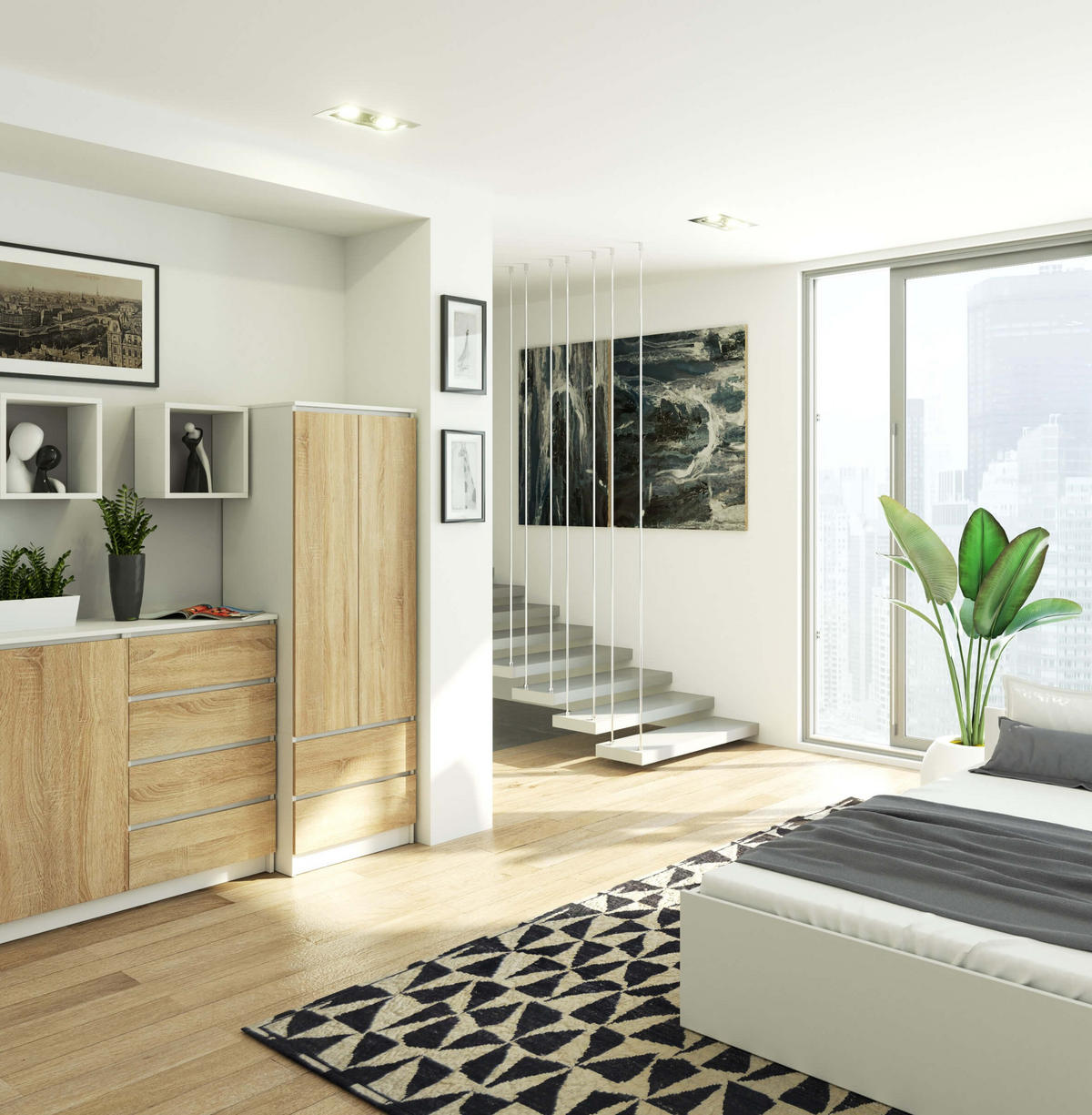 KLEIDERSCHRANK Weiß, Eiche Sonoma 180/60/51 - Weiß/Sonoma Eiche, Holzwerkstoff (60/180/51cm) - RAUMHIRSCH FURNITURE