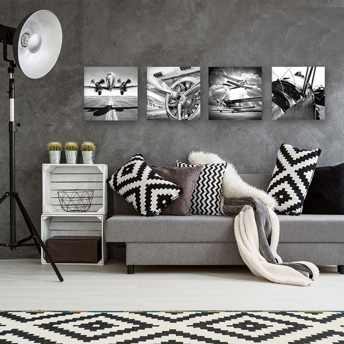 GLASBILD 30x30 cm Flugzeuge - Anthrazit, Glas (30/30cm) - artissimo