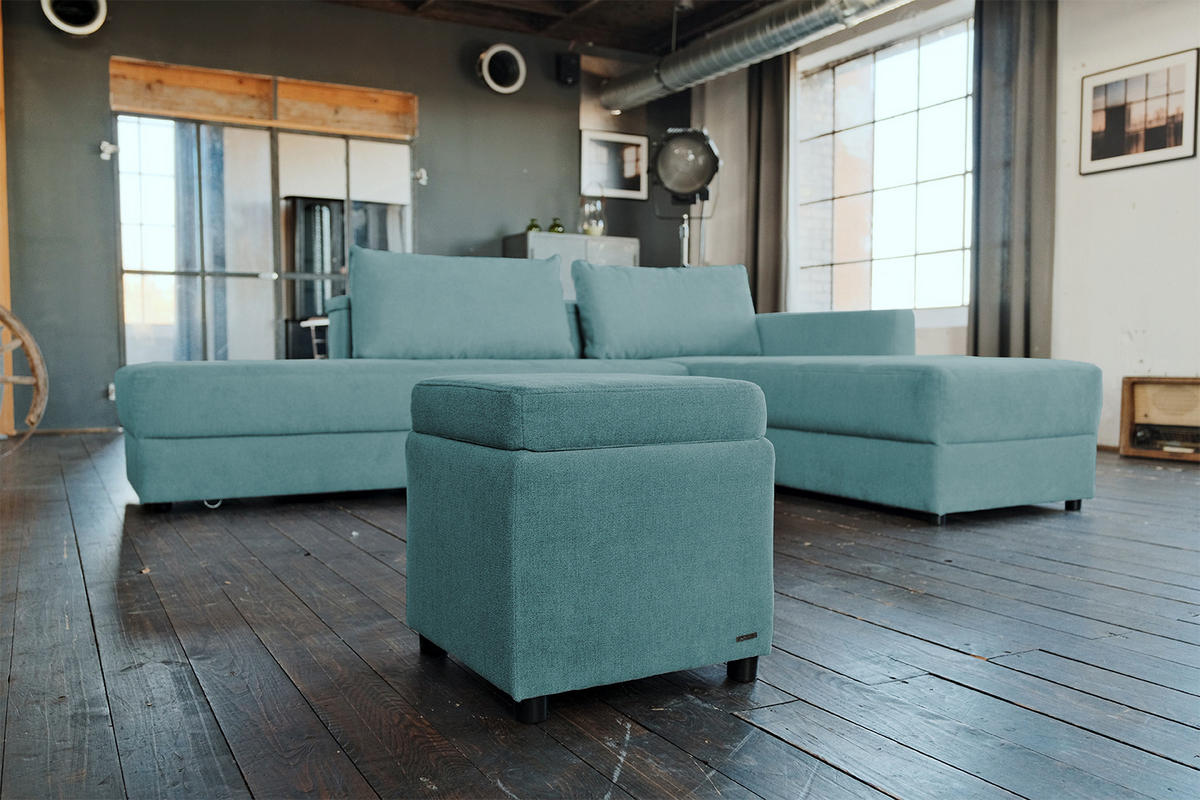 HOCKER IDA Blau Webstoff - Blau, Textil (45/45/45cm) - KAWOLA