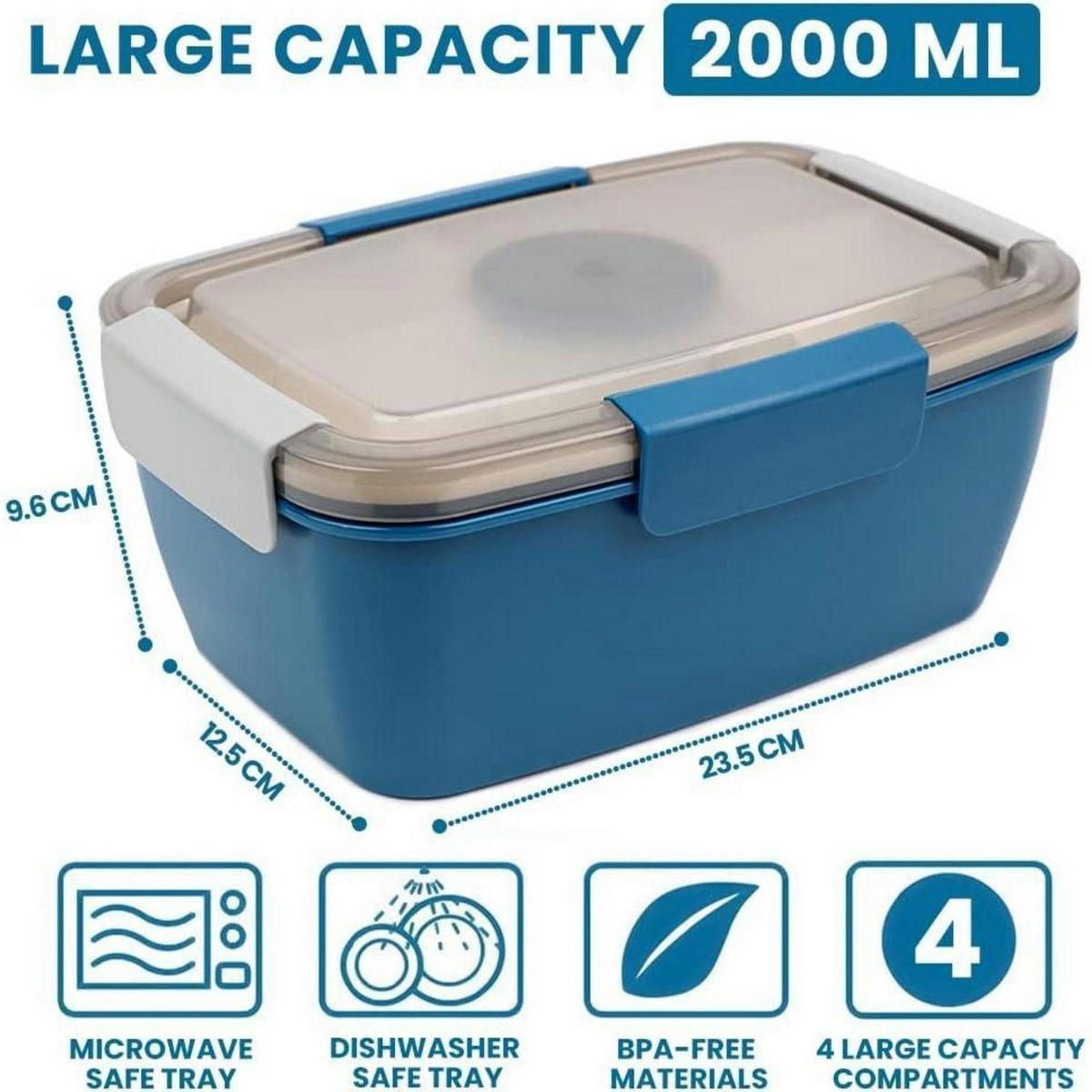 LUNCHBOX 2000ml Blau - Blau, Kunststoff (12.5/9.6/23.5cm)