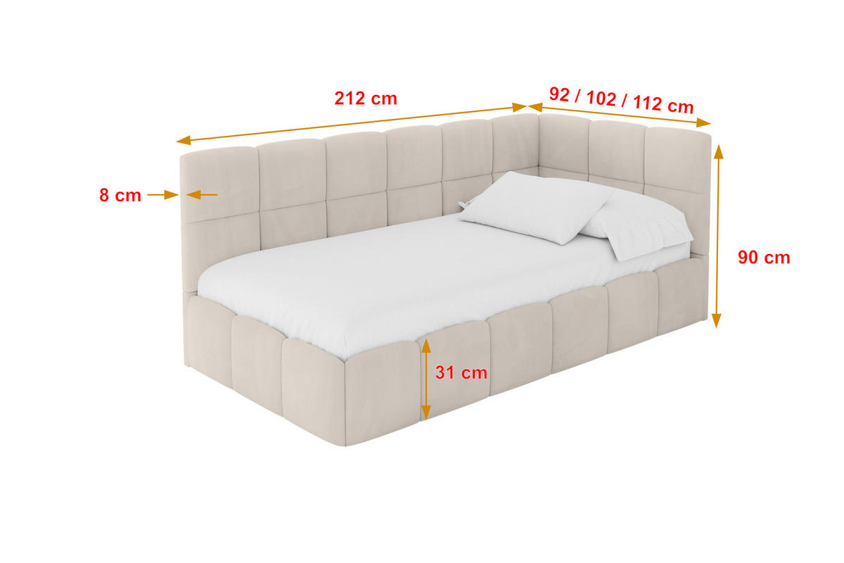EINZELBETT Jugendbett mit Bettkasten Links, mit Matratze - LIVY 100x200 Beige - Beige, Holzwerkstoff/Textil (100/200cm) - ALTDECOR