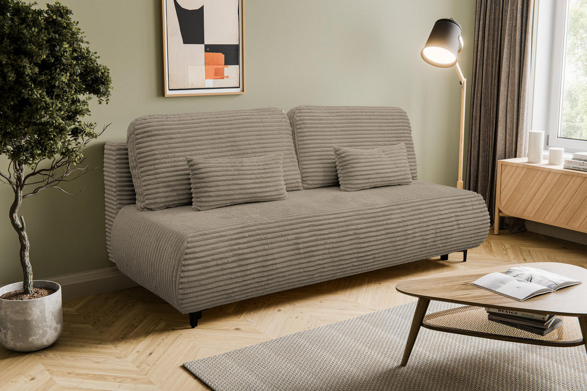 SCHLAFSOFA Etna mit Schlaffunktion und Bettkasten, Farbe: Braun, Cordstoff, Ottomane Unsiversal - Braun, Textil (205/80/90cm) - VENASI MÖBEL