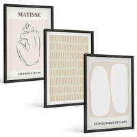 BILDER SET 3er Set - 40x60 cm Schwarzer Rahmen - Linien, Formen, Beige, Weiß - Schwarz, Kunststoff (40/60cm) - TULUP