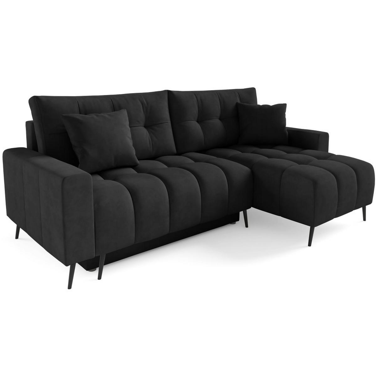 ECKSCHLAFSOFA Denver im Veloursstoff, Schwarz - Schwarz, Textil (232/148cm) - Beautysofa