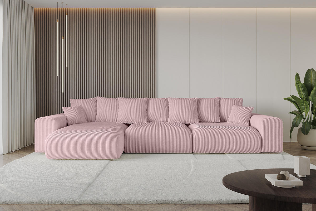 ECKSOFA Ottomane links ESKAR-L 364x176x84 Rosa Cord - Schwarz/Rosa, Holzwerkstoff/Kunststoff (364/176cm) - ALTDECOR