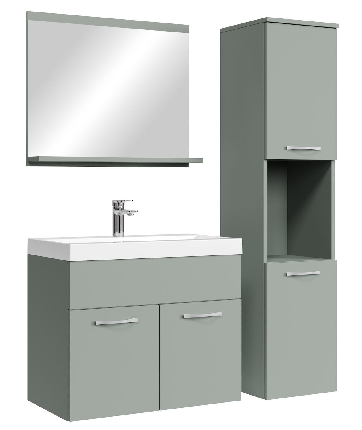 BADMÖBEL-SET Montreal 4 Teile Grau Matt - 60 x 35 x 51 cm - Grün, Holz (60/51/35cm) - Badplaats