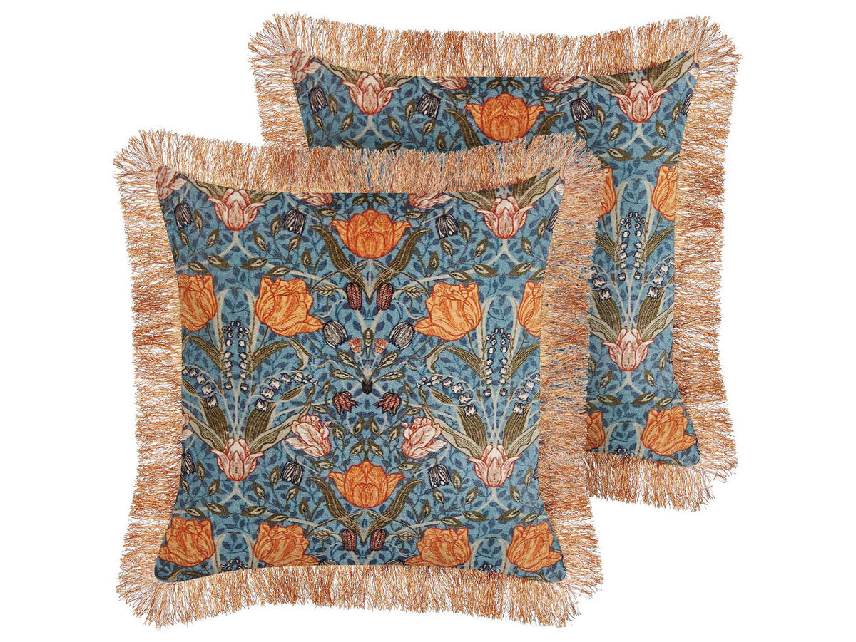 DEKOKISSEN 2er-Set Blau 45/45 cm Mitella - Blau, Textil (45/45cm) - Beliani