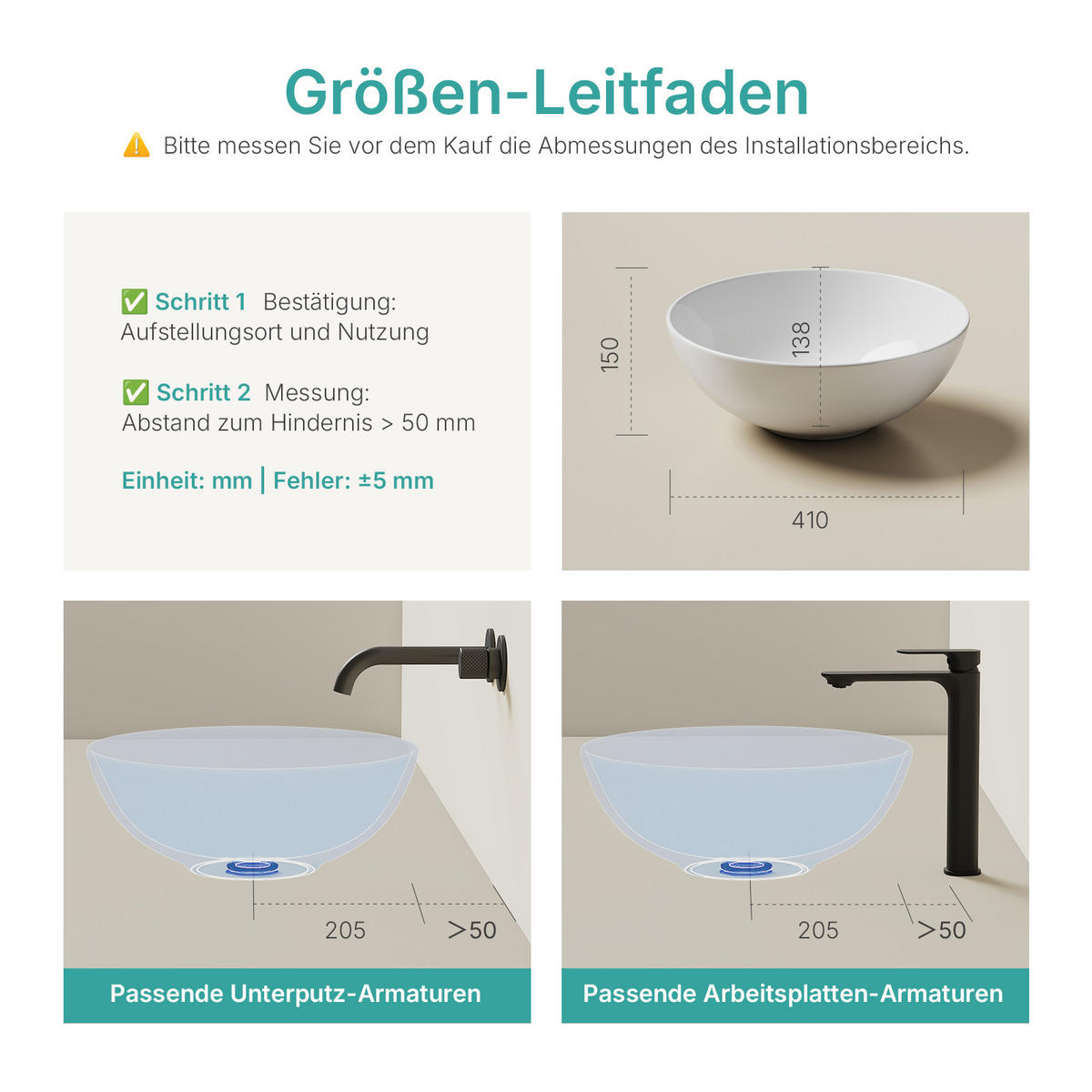 WASCHBECKEN Keramik Weiß Glänzend Ø41,5 / 15,5 cm - Weiß, Keramik (41.5/15.5/41.5cm) - EMKE