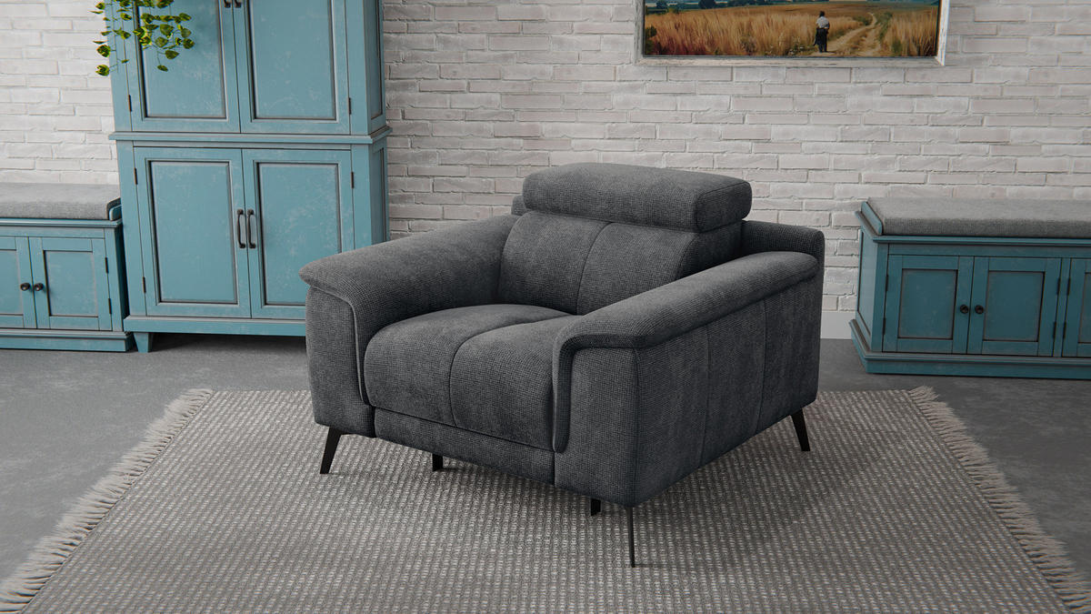 SESSEL FIERO mit Relaxfunktion, dunkelgrau - Dunkelgrau/Schwarz, Holzwerkstoff/Textil (114/82/103cm) - Courtois Laville