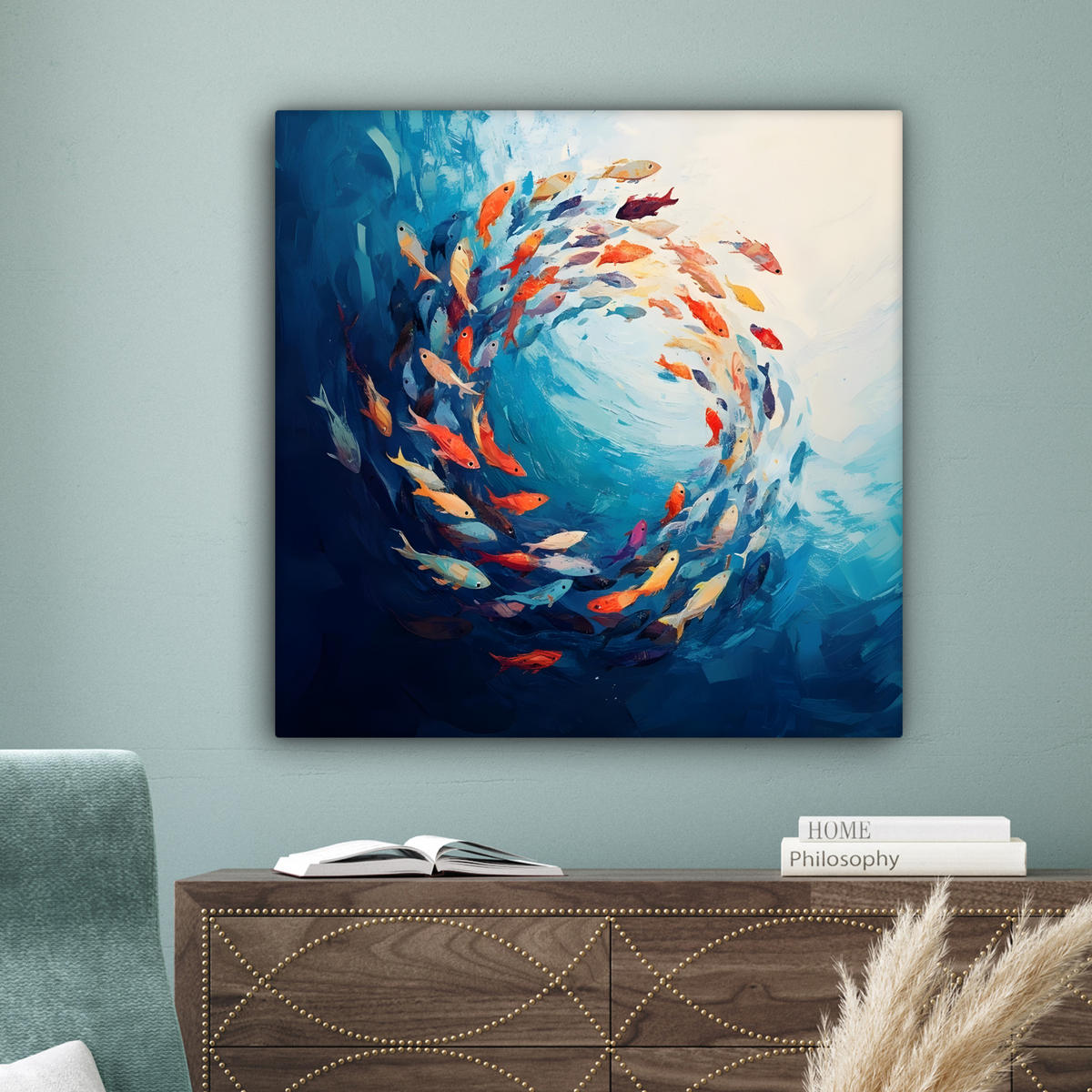 LEINWANDBILD Meer - Fische - Bunt - Dynamisch 90x90 cm - Hellblau, Textil (90/90cm) - MuchoWow