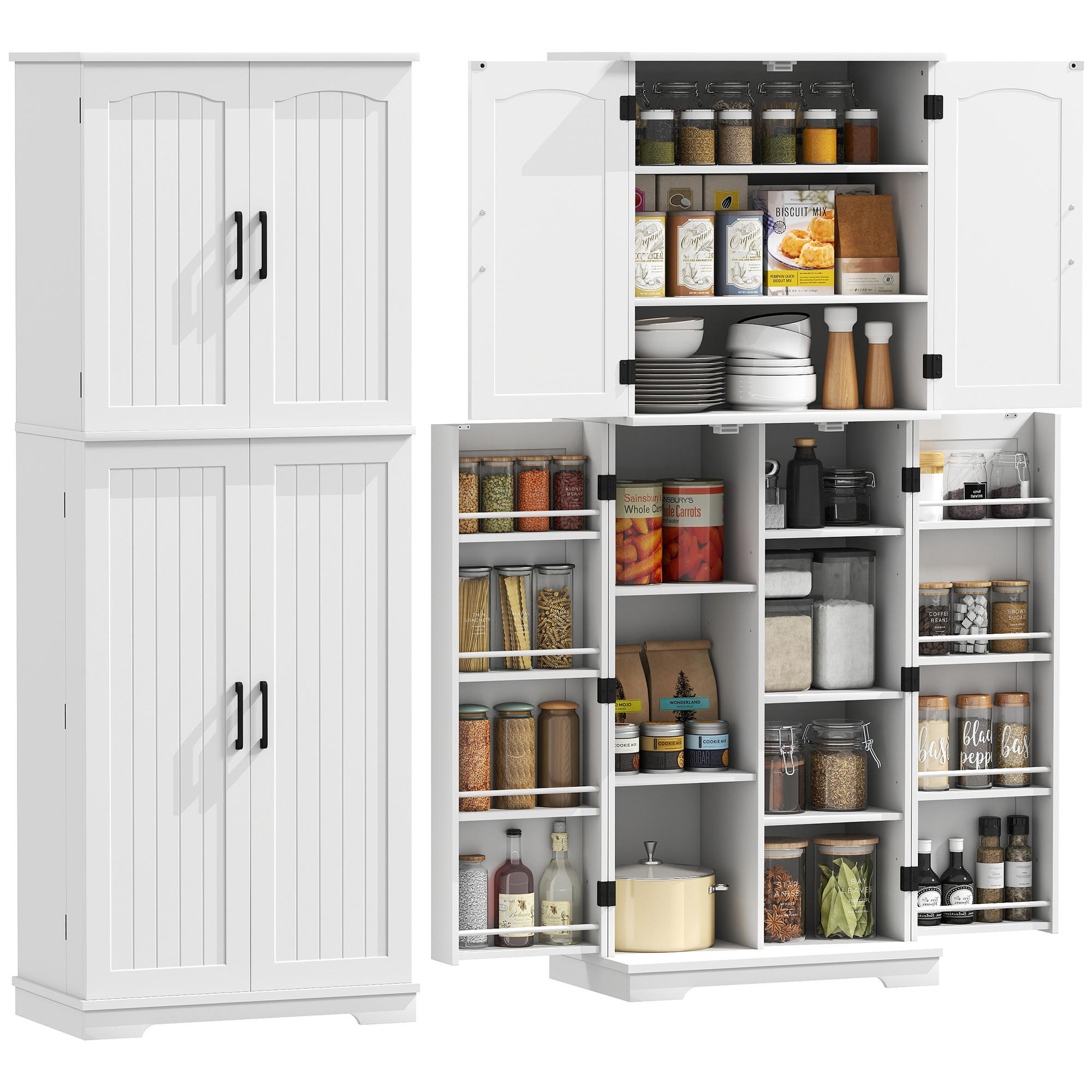 MEHRZWECKSCHRANK DE-11276 4 Türen, 10 Fächer Weiß - Weiß, Holzwerkstoff (35/162/60cm) - ComfortXL
