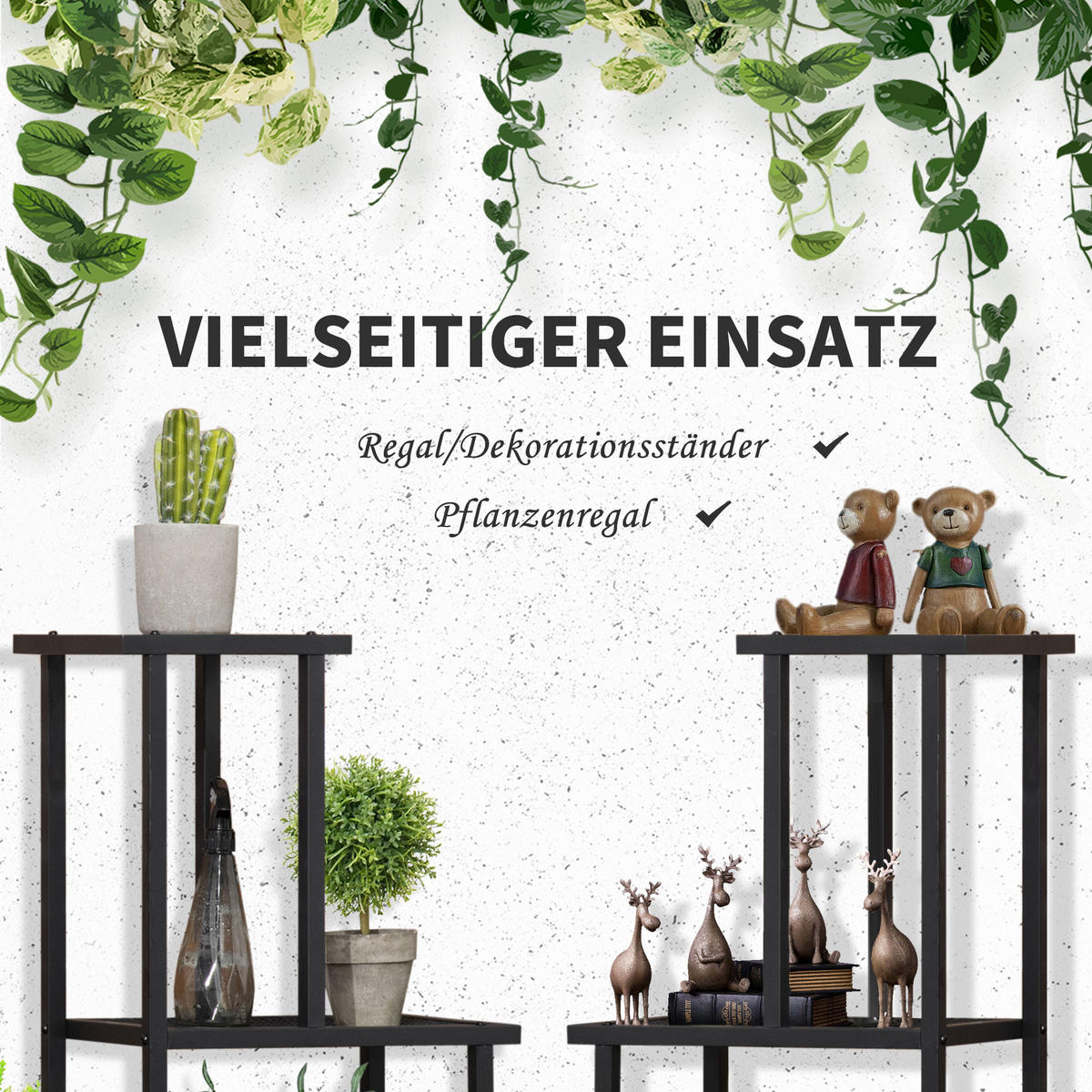 PFLANZENREGAL, Eisen, Schwarz - Schwarz, Metall (25/83/91cm) - Outsunny