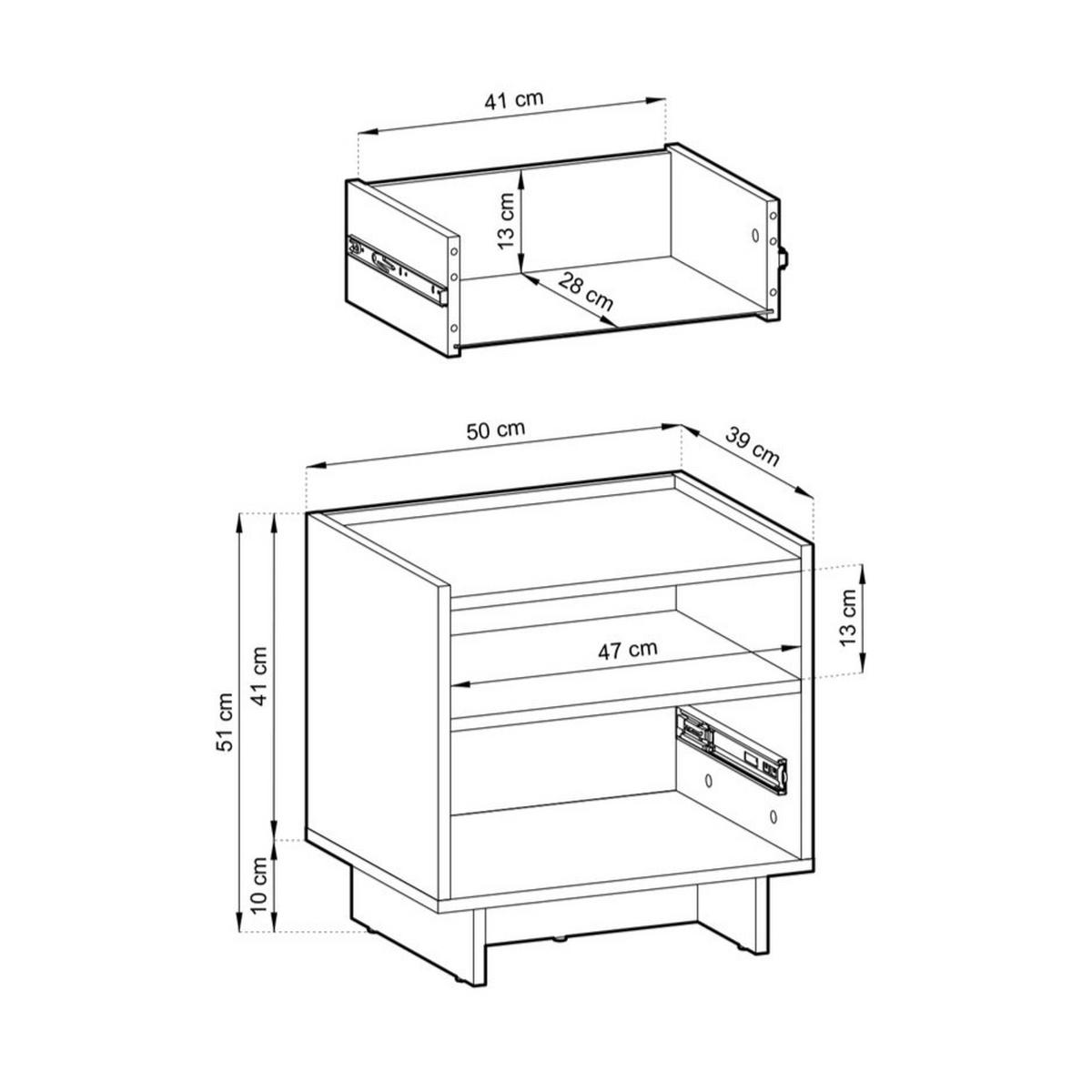 NACHTKOMMODE SUNA 50 cm (Karamell Eiche, Push to Open) - Eichefarben, Holz/Holzwerkstoff (50/51/39cm) - Ravio