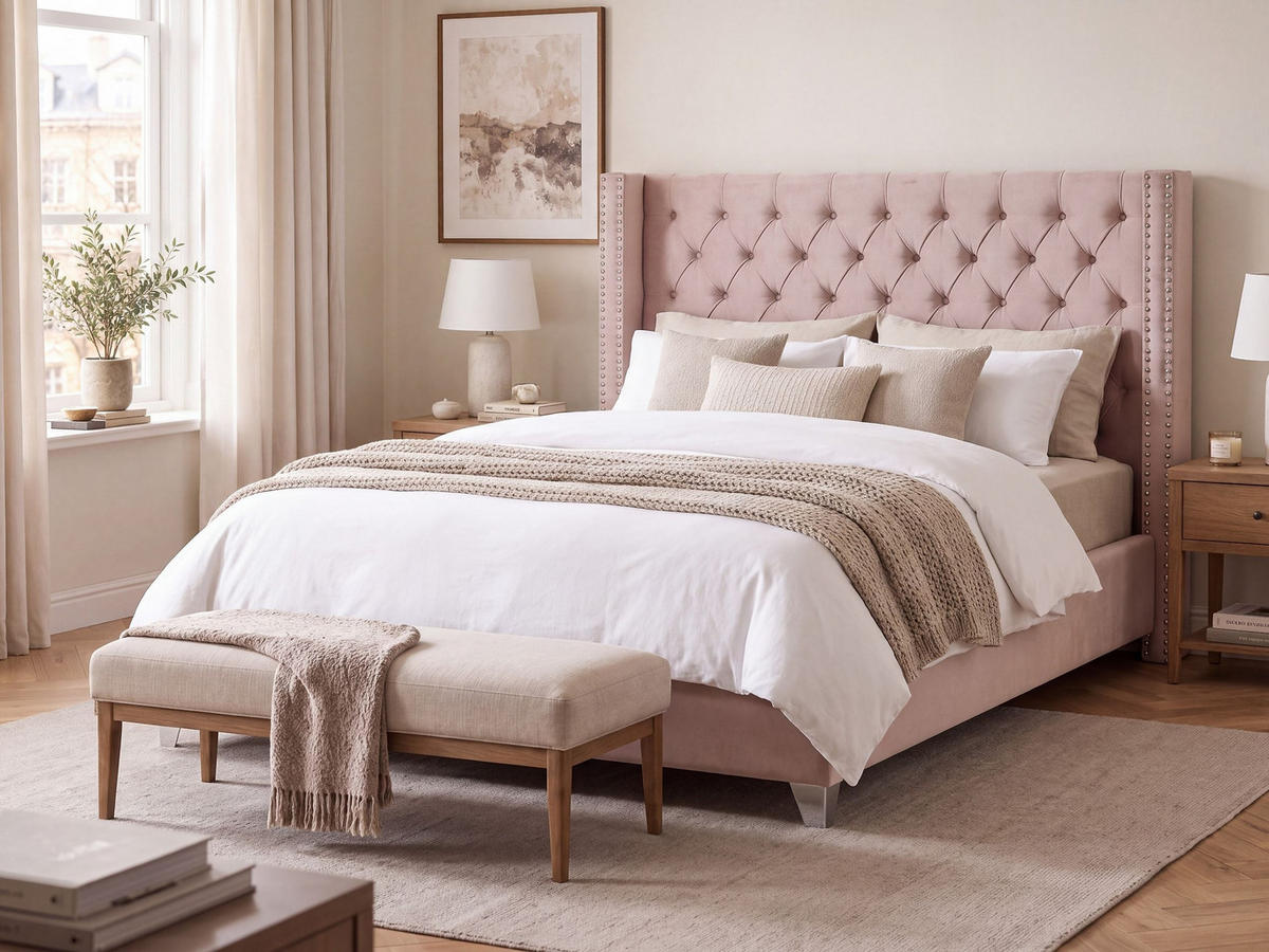 POLSTERBETT 160/200 cm Pastellrosa Lubbon - Pink, Textil (160/200cm) - Beliani