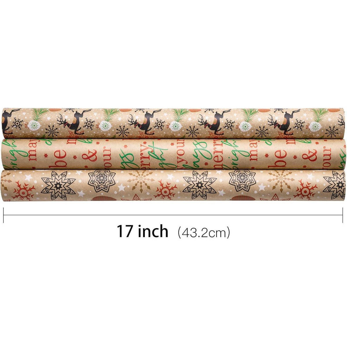 GESCHENKPAPIER 3er Set Kraftpapier Weihnachten 43,2 cm x 3 m - Multicolor, Papier (4/44/10cm)