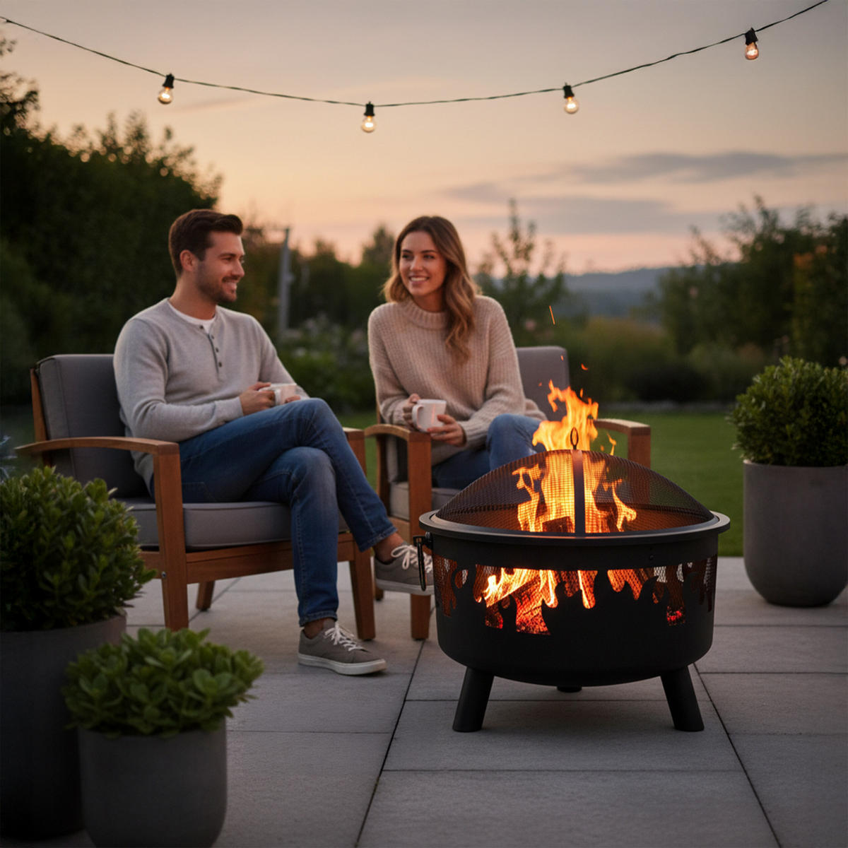 FEUERSCHALE Schwarz Stahl mit Funkenschutz 62x66 cm - Schwarz, Metall (66/62/66cm) - Relaxdays