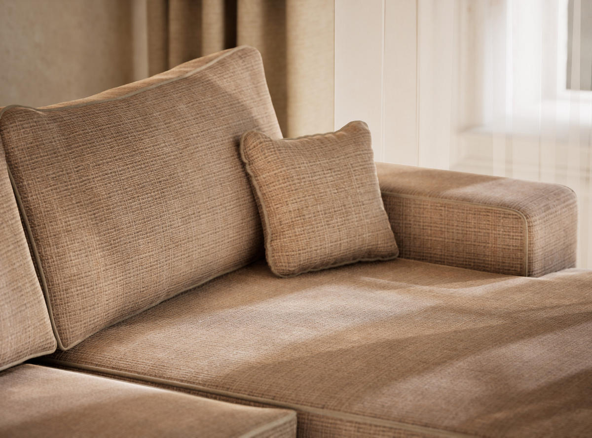 WOHNLANDSCHAFT Deseo Beige Chenille-Stoff - Beige/Schwarz, Holz/Holzwerkstoff (398/70/148cm) - Maison de Reve