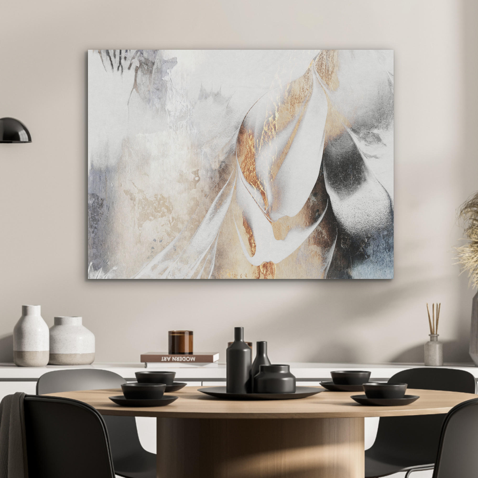 AKUSTIKPANEEL Luxus - Abstrakt - Gold - Weiß 80x60 cm - Goldfarben, Textil (80/0.9/60cm) - MuchoWow