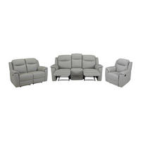 COUCHGARNITUR mit Sessel - 6 Personen - leder - hellgrau Evasion - Hellgrau, Leder (205/100/96cm) - Vente-Unique