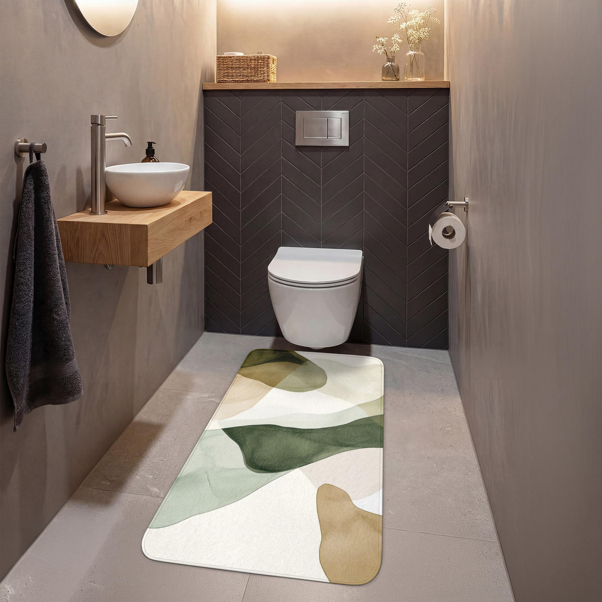 WC-VORLEGER Japandi - Abstrakt - Grün Toilettenvorleger 60x120 cm - Grün, Kunststoff/Textil (60/1cm) - OnlyWow