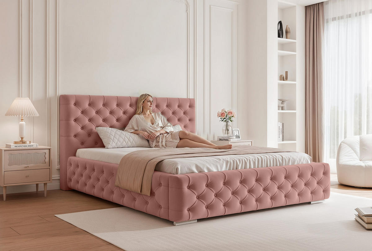 POLSTERBETT CALLIA 120x200 cm, Rose - Rosa, Textil (200/120cm) - Fedve