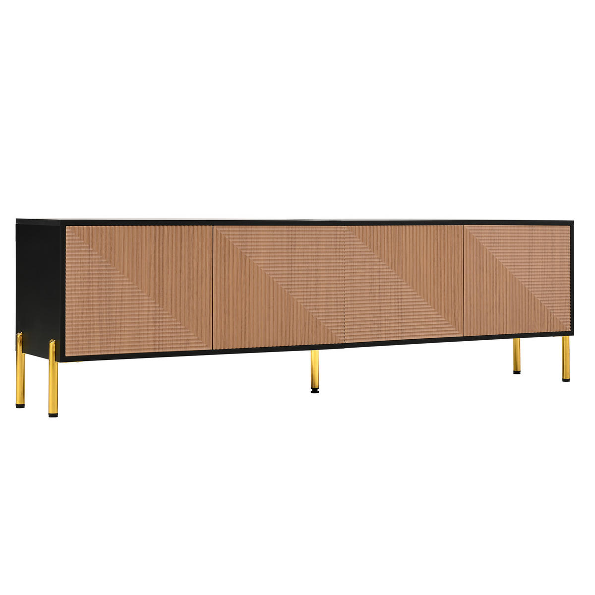 TV-ELEMENT179X35X53,5CM Schwarz-Gold mit 4 Türen und goldenen Metallbeinen - Schwarz, Holz (49.5/17.6/100.99cm) - Raelunyi