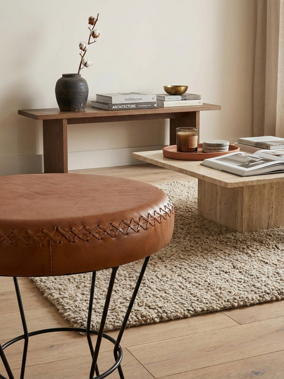 SITZHOCKER – Echtleder, Industrial-Stil - Schwarz/Braun, Leder/Metall (35/48/35cm) - KADIMA DESIGN