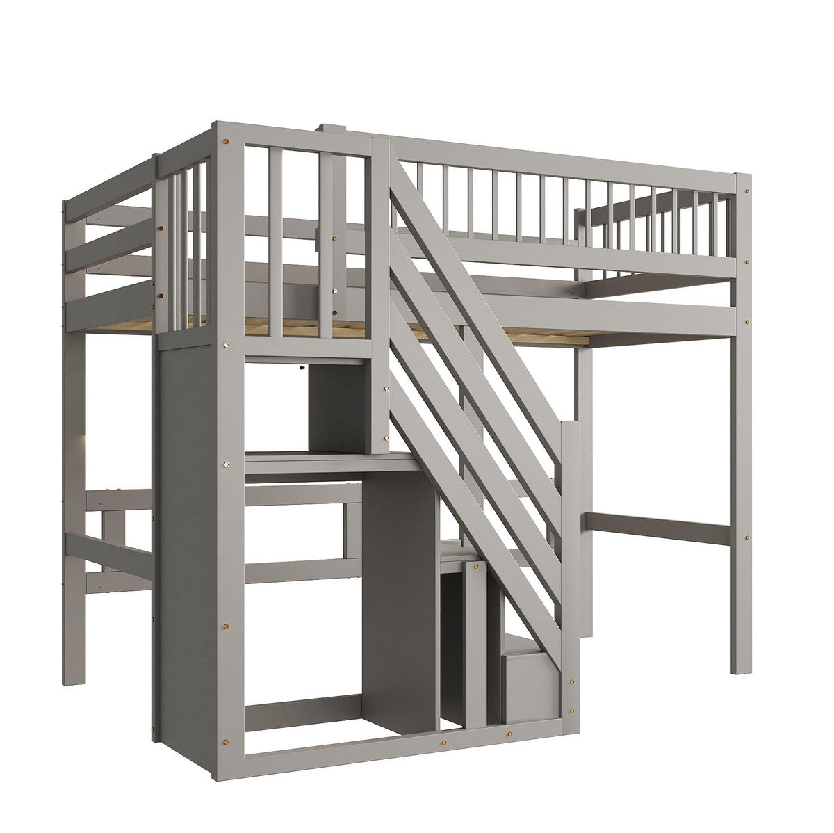 HOCHBETT aus Kiefernholz 90x200 cm Grau mit Stauraumtreppe - Grau, Holz (90/200cm) - IVMEU