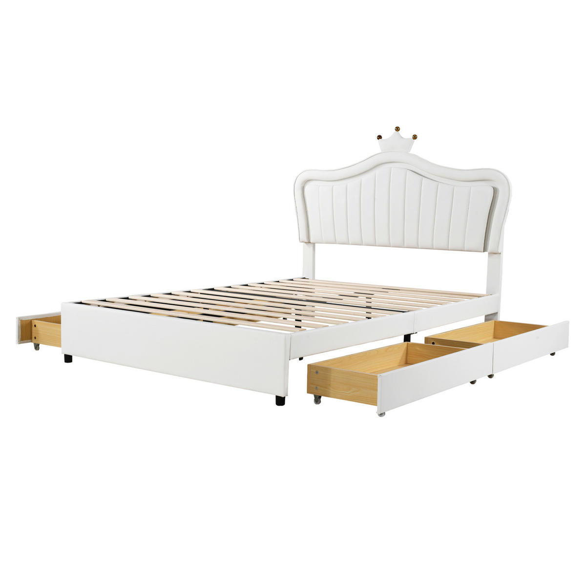 DJEČJI tapecirani krevet 140/200 cm bijeli od PU kože s LED rasvjetom i 4 ladice - bijela, tekstil (140/200cm) - OKWISH