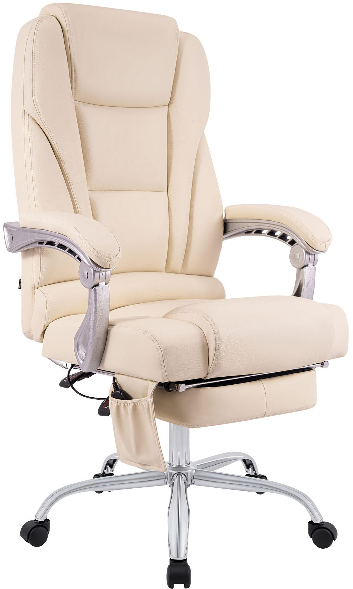 CHEFSESSEL Echtleder Creme - Chromfarben/Creme, Leder/Metall (69/118/64cm) - CLP