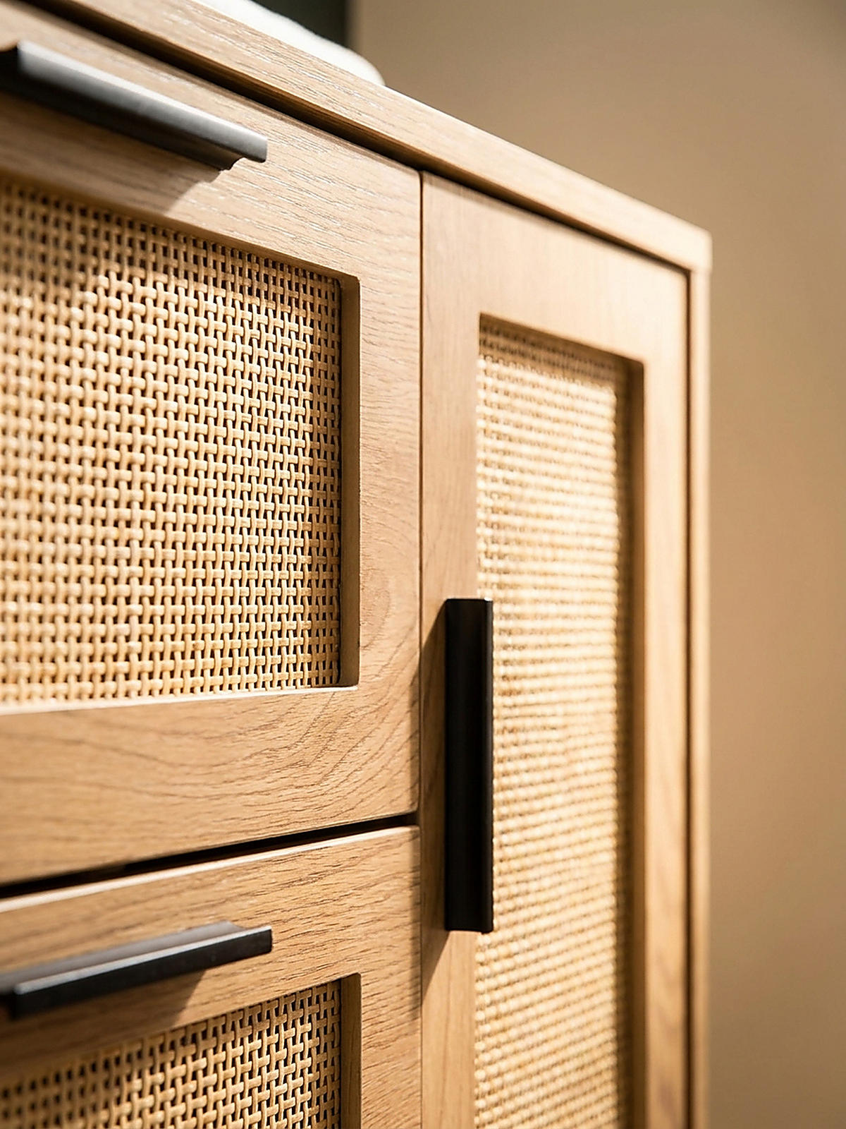 WASCHBECKENUNTERSCHRANK Eiche-Optik 60x60x40 cm mit Tür, Schubladen und Rattangeflecht - Schwarz/Braun, Holzwerkstoff/Metall (60/60/40cm) - KADIMA DESIGN