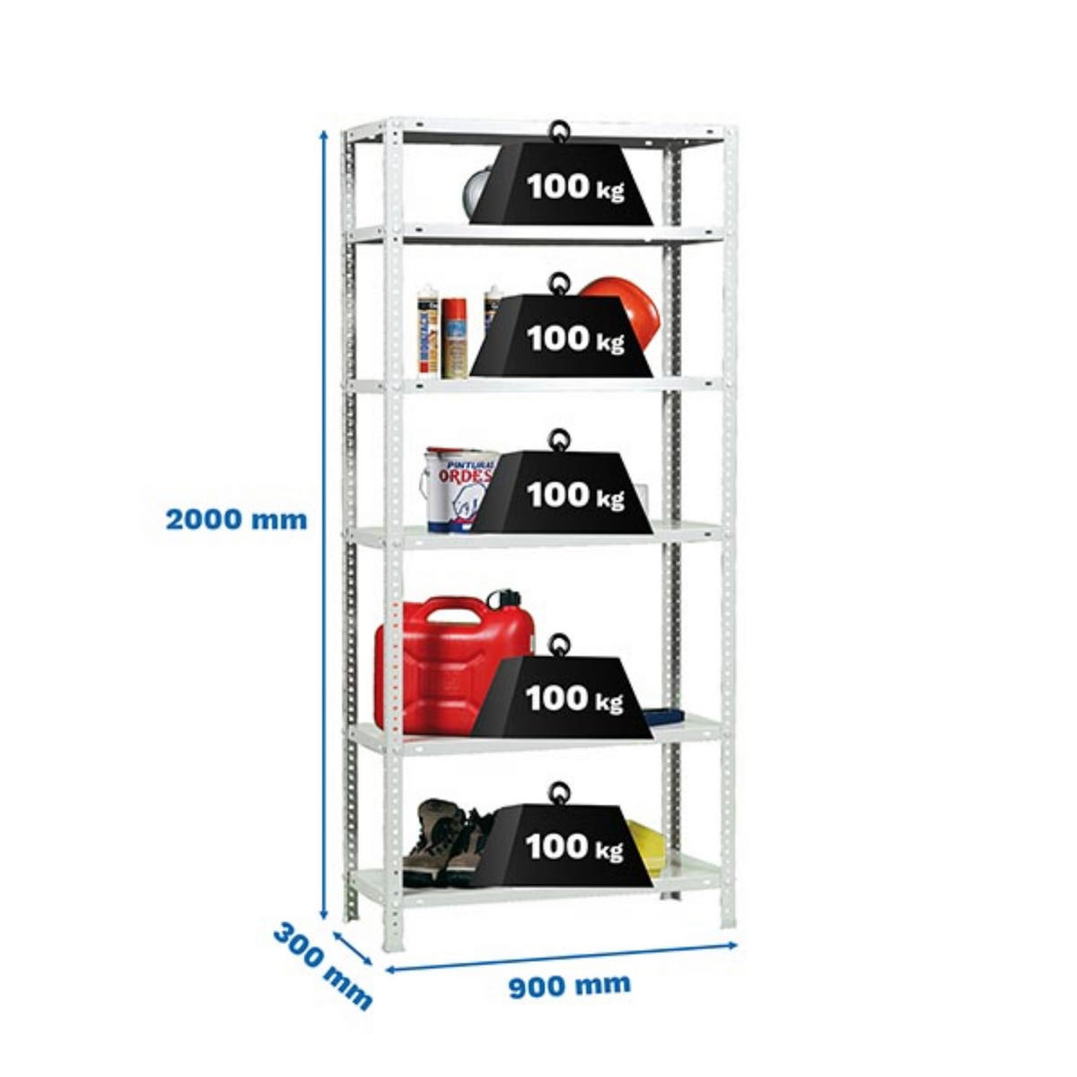SCHRAUBREGAL PANDA TALL | HxBxT 200x90x30cm | 6 Fachböden | Fachlast 100kg | Weiß - Weiß, Metall (90/200/30cm) - PROREGAL