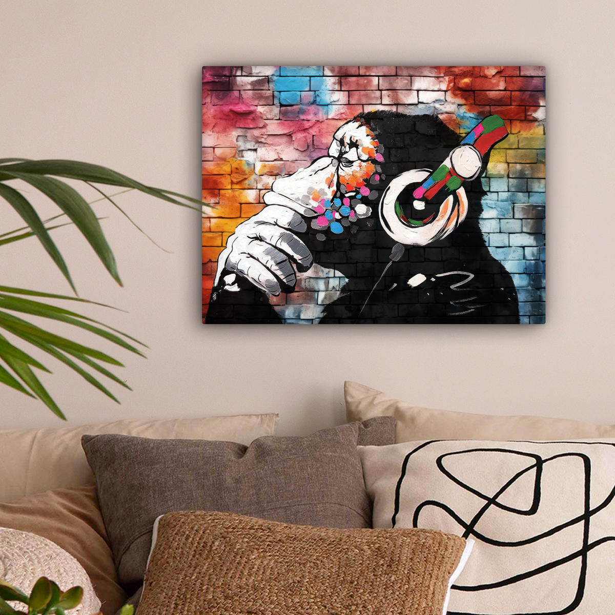 LEINWANDBILD Affe - Graffiti - Musik 40x30 cm - Multicolor, Textil (40/30cm) - MuchoWow