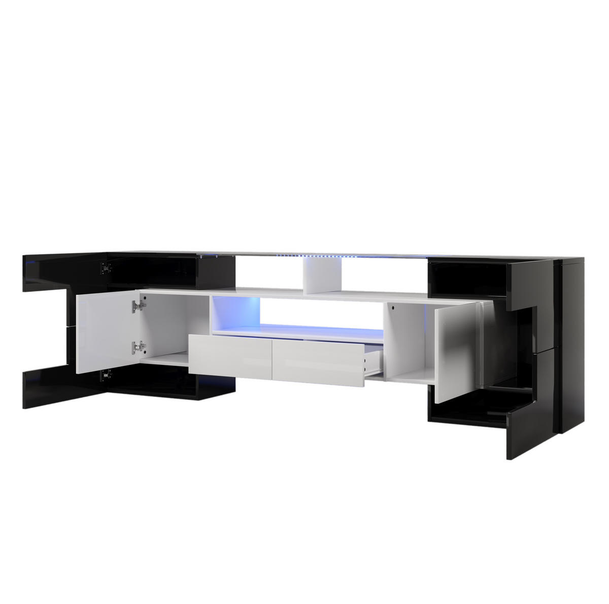 LOWBOARD 200/35/60 cm Schwarz/Weiß aus Spanplatte/MDF mit LED-Beleuchtung - Schwarz, Holzwerkstoff (30/60/200cm) - OKMYHOME