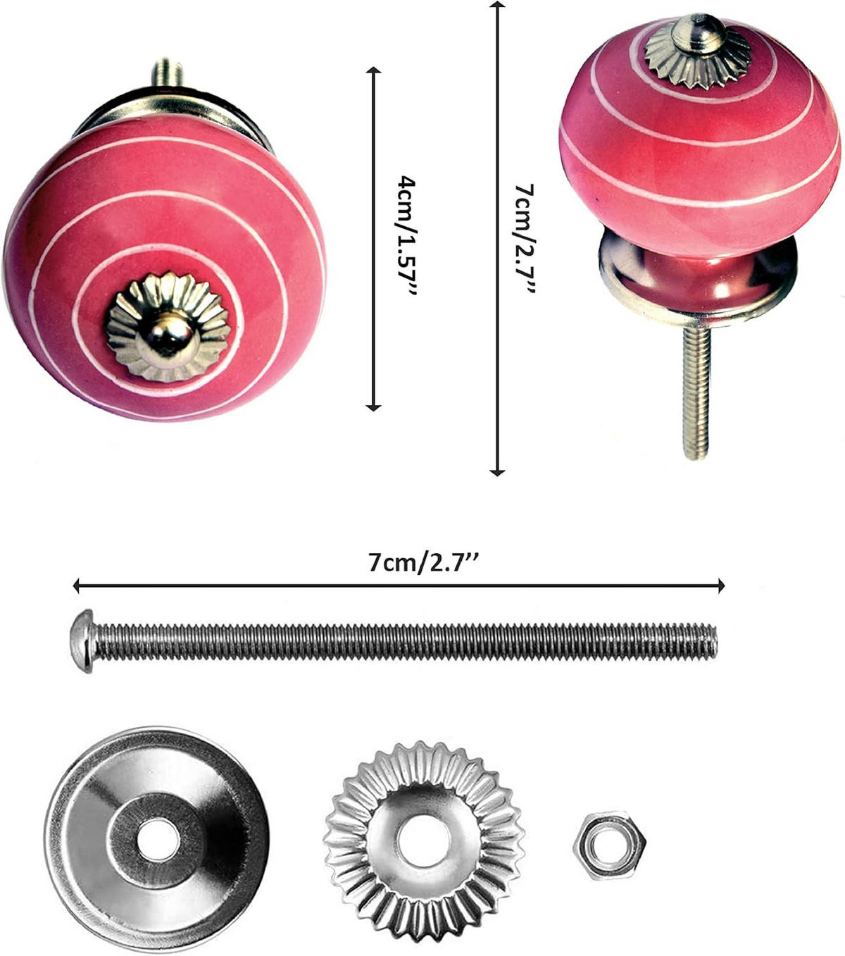 KERAMIKKNÖPFEN Set mit 8 in Weiß und Rosa 40 mm Durchmesser. - Pink, Keramik (4/4/6.9cm) - Nacnic