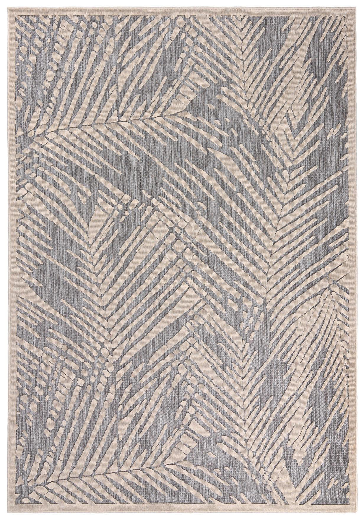TEPPICH Beige In-Outdoor - Kurzflor Rechteckig, Motiv Pflanzen, Blätter, Blumen - Grau - 80 x 150 cm - Hellgrau/Creme, Textil (80/150cm) - Mazovia