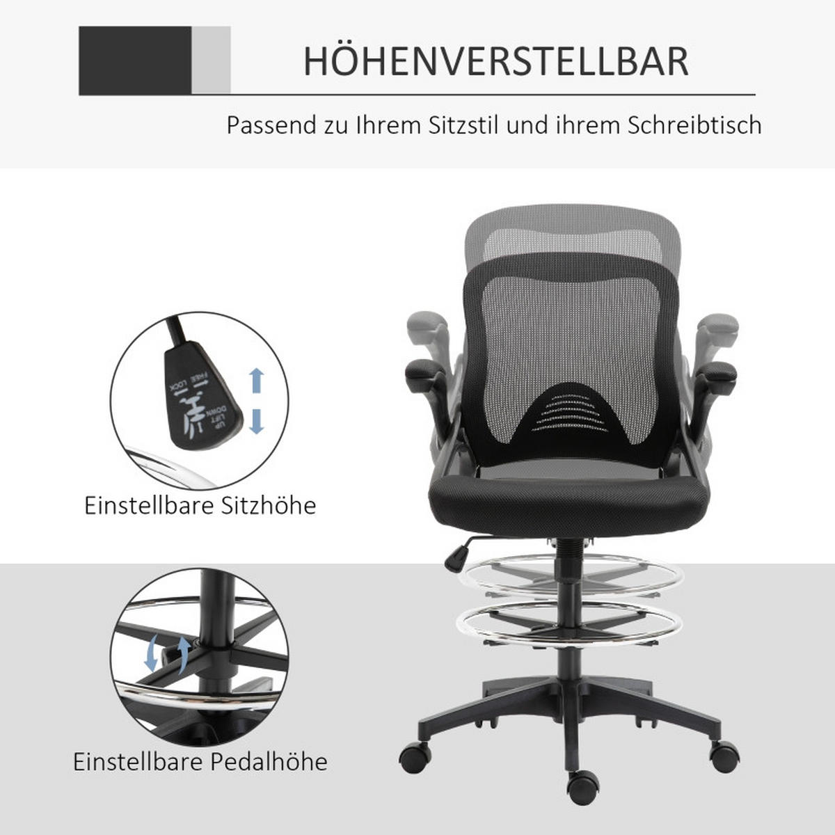 DREHSTÜHLE Liegefunktion Fußablage Stahl Schwarz - Schwarz, Metall (60/126/64cm) - SHOPENTRA