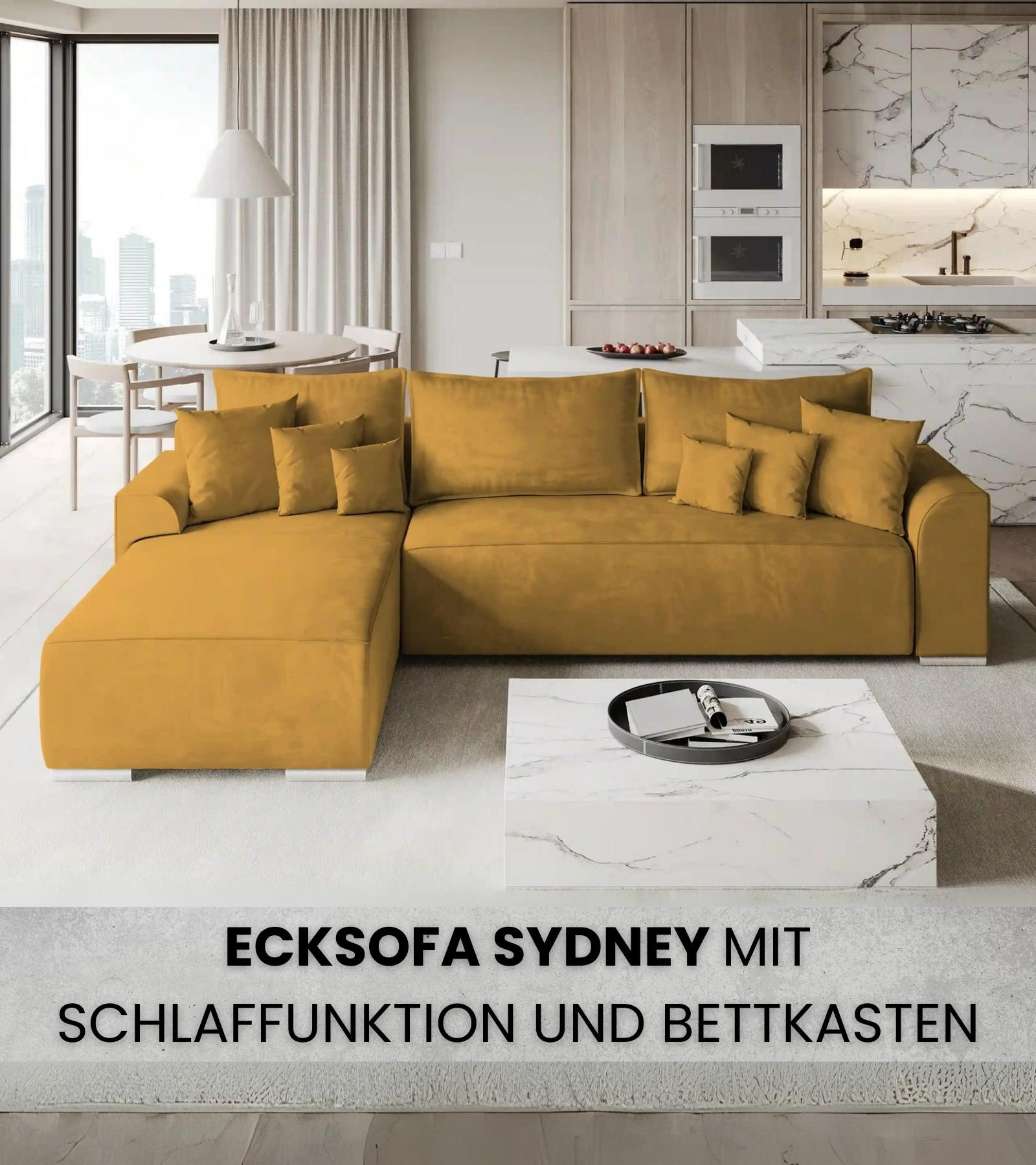 ECKSOFA Sydney mit Schlaffunktion Gelb Plüsch - Gelb, Textil (280/184cm) - Bromarkt