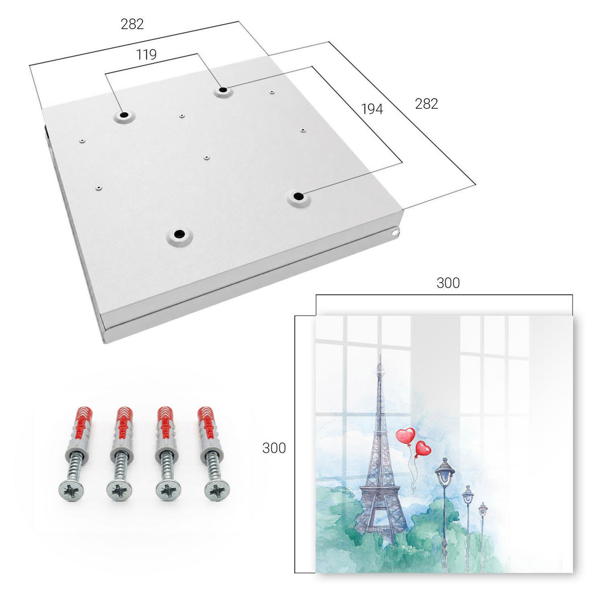 SCHLÜSSELBOX Weiß 30x30 cm – Türöffnung nach rechts - Pariser Szenerie - Blau, Metall (30/30/5cm) - TULUP