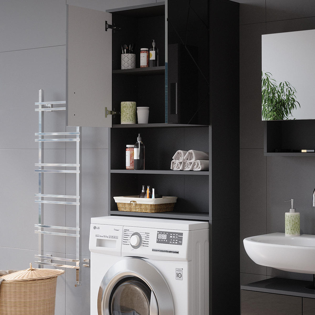WASCHMASCHINENSCHRANK Irma Anthrazit/Goldkraft Eiche 64 x 190.5 cm - Eiche Wotan, Holzwerkstoff (64/190.5/26cm) - Vicco