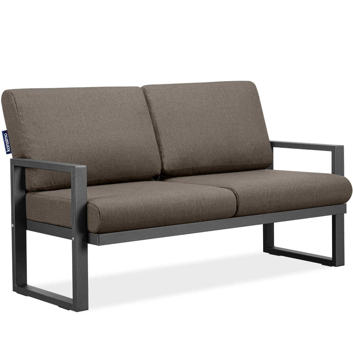 GARTENSOFA FRENA 2-Personen ,Anthrazit|Beige - Anthrazit/Beige, Textil/Metall (130/65/60cm) - KONSIMO®