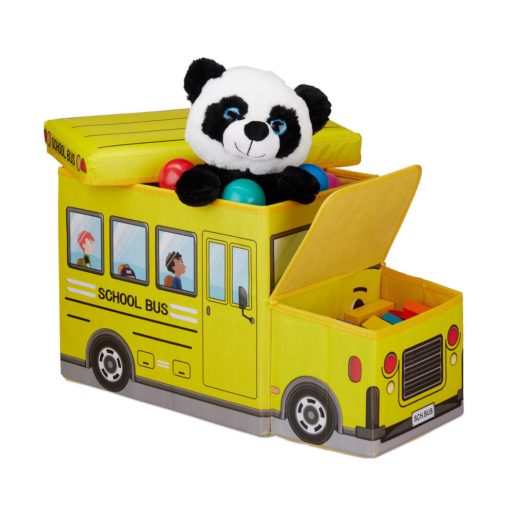 PUF Multicolor motiv Autobuz școlar 56 cm