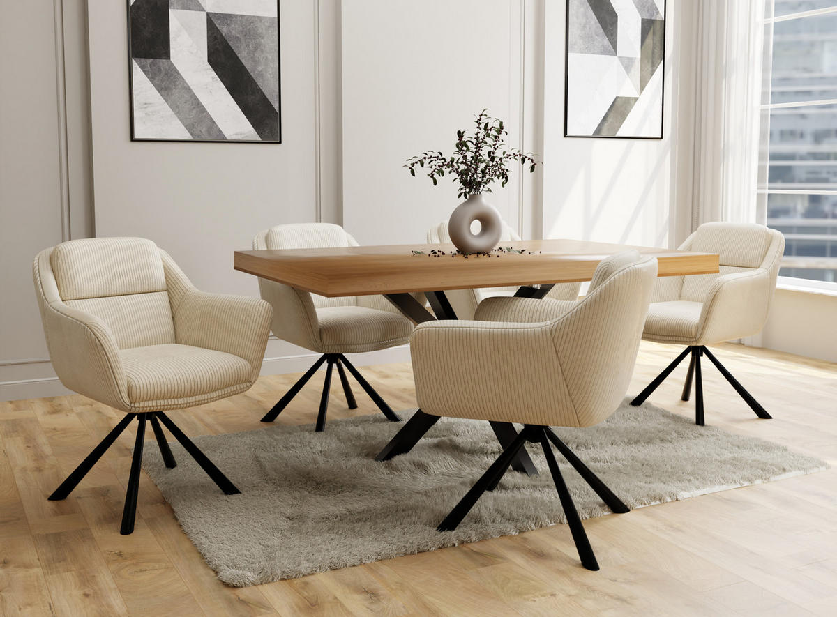 ARMLEHNSTUHL Carl in Beige Cord-Stoff - Beige/Schwarz, Holz/Textil (65/84/65cm) - S-Style Möbel