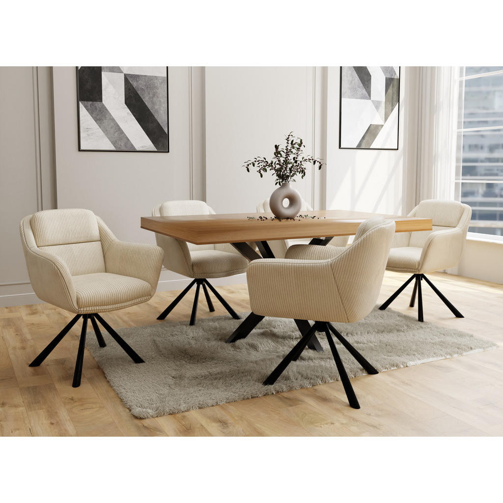 Thumbnail - S-Style Möbel Armlehnstuhl, Beige, Textil, Echtholz,Buche, Birke, 1-Sitzer, Füllung: Polyetherschaumkern, X-Form, 65x84x...