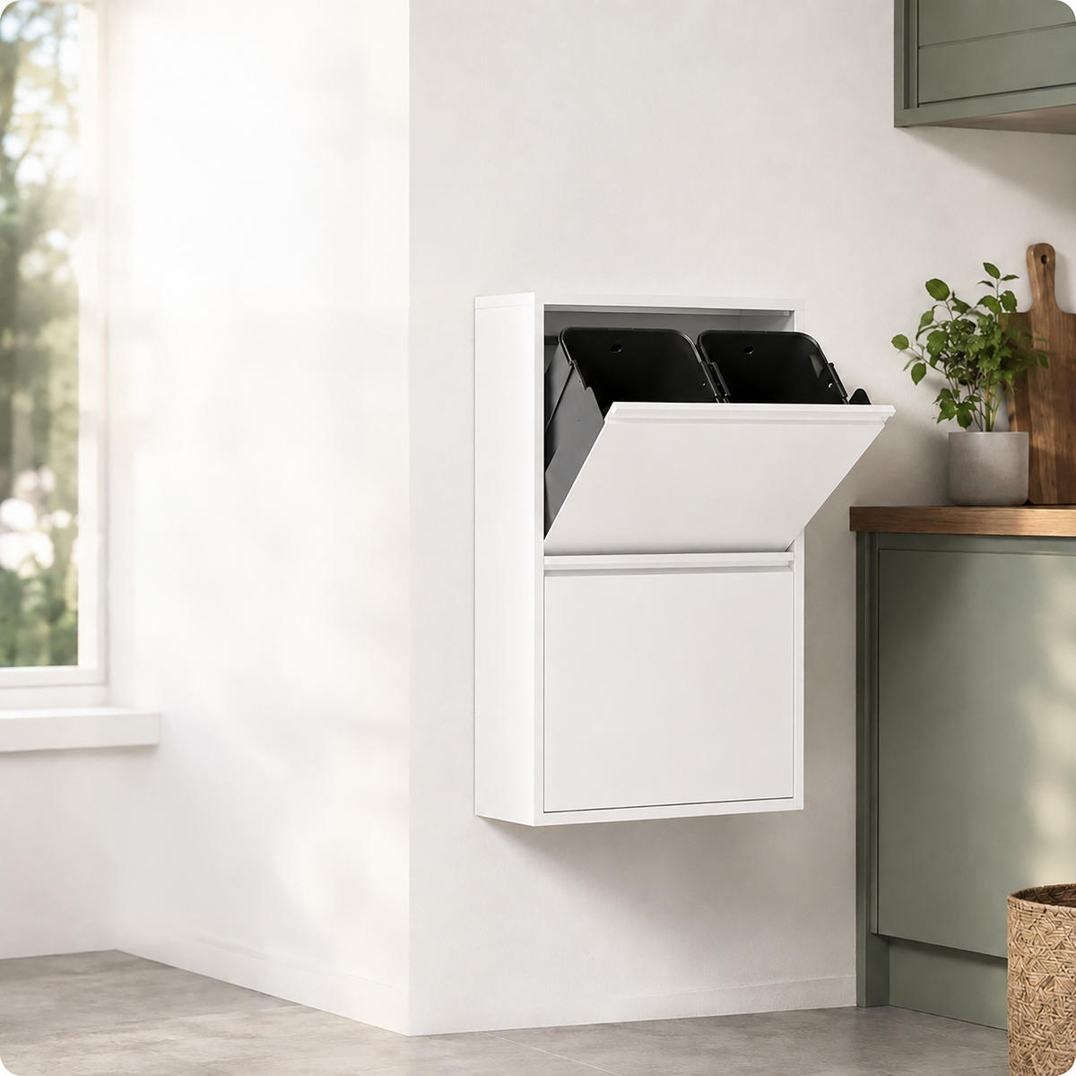 MÜLLEIMER Weiß 4-Fächer Metall 4x18 l - Weiß, Kunststoff/Metall (60/93/25cm) - Relaxdays